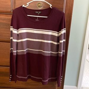 Shades of purple and white striped sweater.  Size M. Never worn